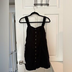 American Eagle Outfitters Black Cotton and Linen Button-Front Mini Dress